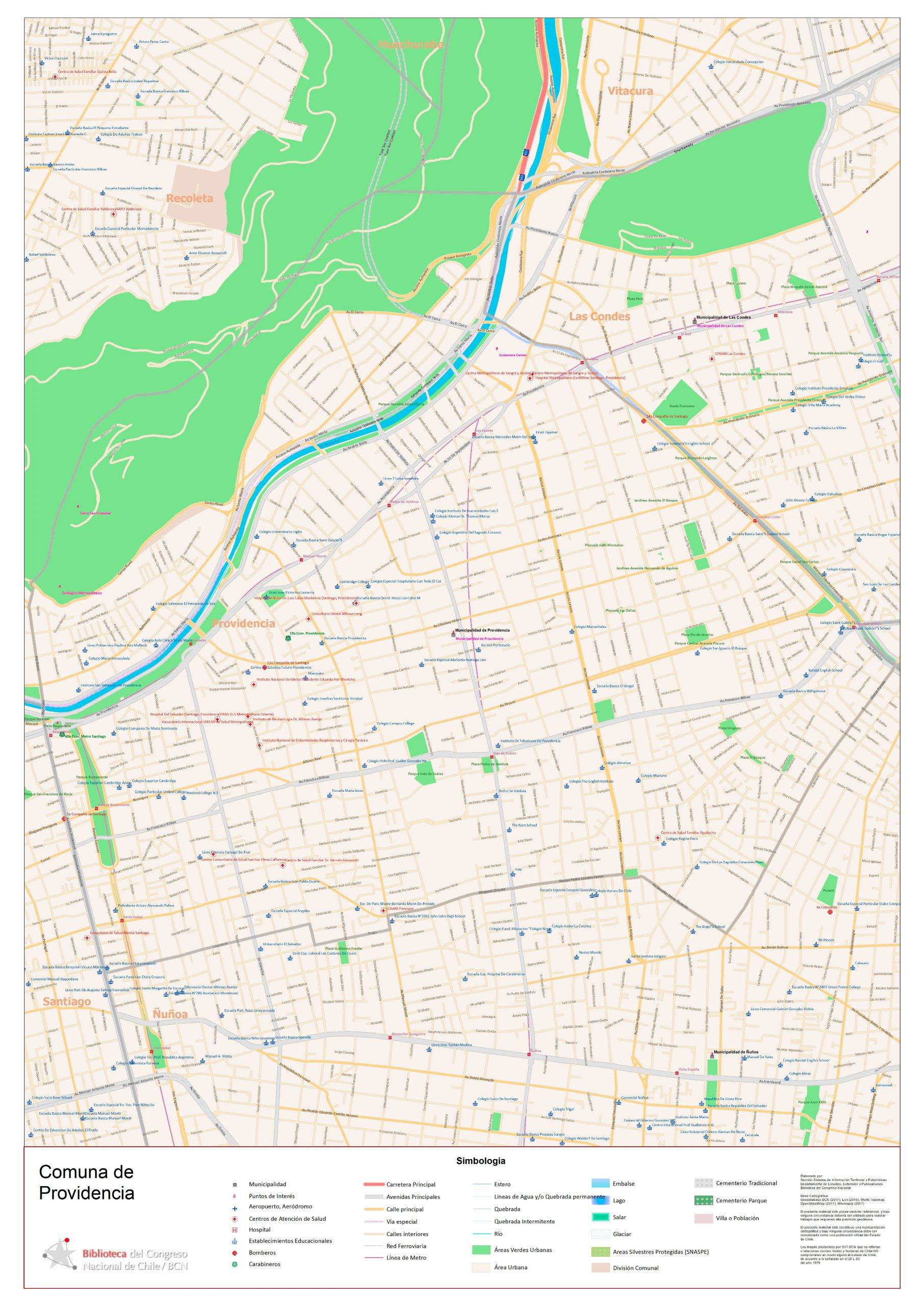 Mapa de la comuna de Providencia en Santiago de Chile